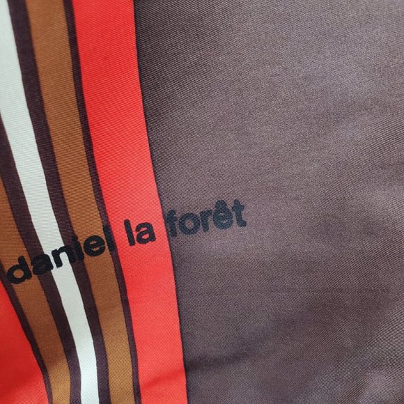 Daniel La Foret Silk Scarf Hand Rolled Brown Multicolor Geometric Striped - Picture 7 of 12